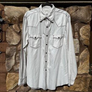Ryan Michael Western Shirt White Silk Cotton Large Pearl Snap Long Sleeve